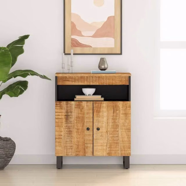 Berkfield Home Solid Mango Wood Sideboard with 2 Doors in Brown, W/D/H: 60 x 33 x 75 cm – 1