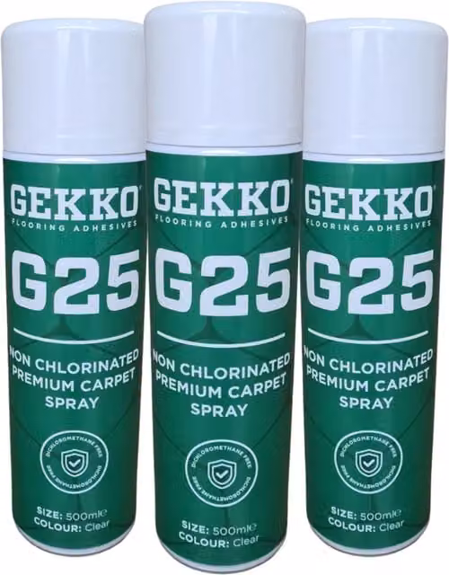 Gekko G25 Carpet and Fabric Spray Adhesive, 3 x 500ml, Clear, Non-Chlorinated, Low Odour and Fast Drying Contact Glue – 1