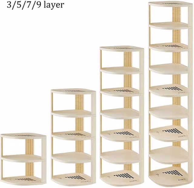 NESTLUNE 7 Tier Tall Shoe Rack Storage Shelf Unit in Natural/Beige, W/D/H: 100 x 15 x 15 cm