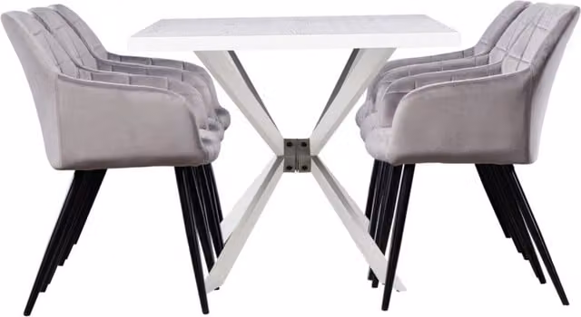 Life Interiors Camden Duke LUX Rectangular Dining Set with Table and 6 Grey Upholstered Chairs