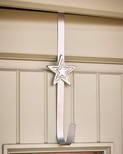 Dibor Silver Star Metal Over Door Christmas Wreath Hanger Hook