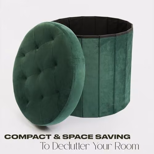 OHS Round Matte Velvet Upholstered Storage Ottoman in Green – 3