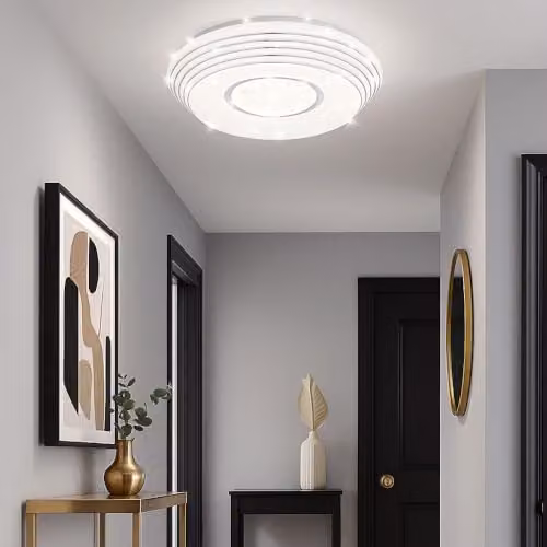 Globo Lighting Modern LED Ceiling Light with Remote Control and Dimming, White and Chrome, W/D/H: 39 x 39 x 7 cm – 3