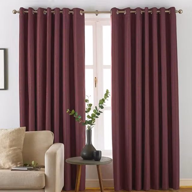 Moon Premium Thermal Blackout Eyelet Curtain Pair in Berry, Width: 137 cm, Height: 117 cm