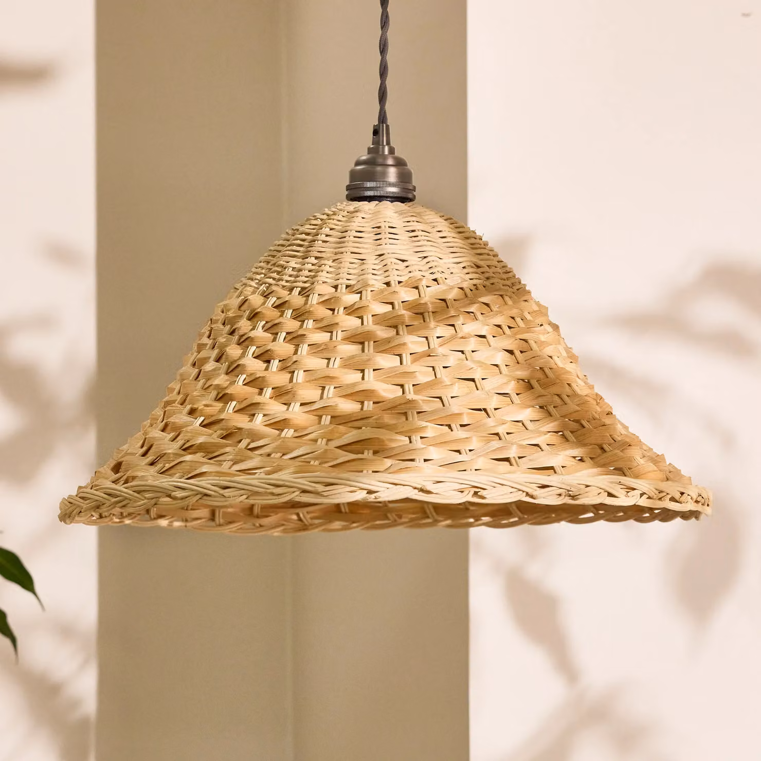 Dibor Traditional Two Tone Rattan Easy Fit Ceiling Shade in Beige, H 22 cm x D 44 cm – 2