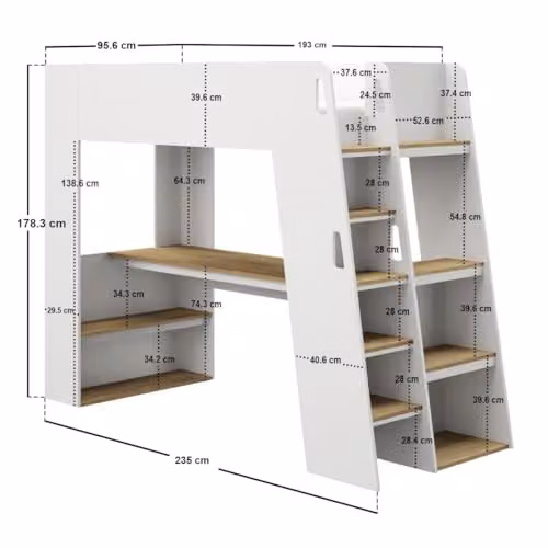 Flair Furnishings Fern Staircase High Sleeper Single White and Oak – 2