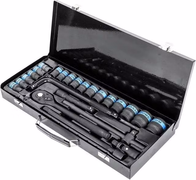 FLAVORA 24 Piece Black Stainless Steel Socket Ratchet Wrench Set with 1/2 Inch Drive – 1