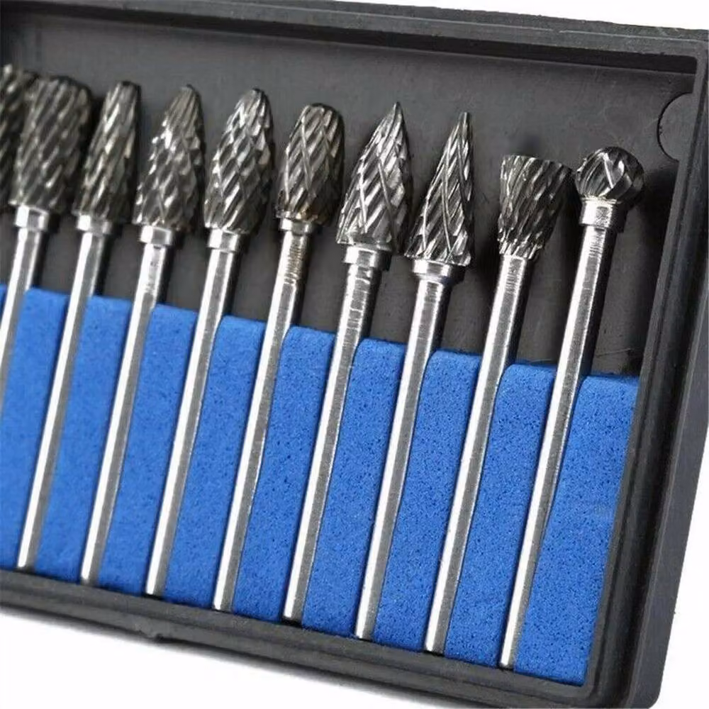 NESTLUNE 10-Piece Tungsten Steel Solid Carbide Rotary Burrs Bit Set in Silver – 6