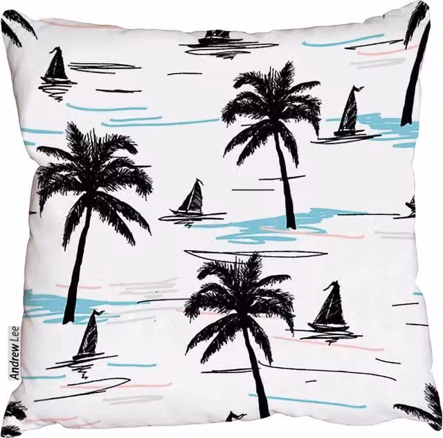 Benjamin Tate Design LTD Coconut Palm Trees Square Cushion, Black and White, W/D/H: 60 x 60 x 1 cm