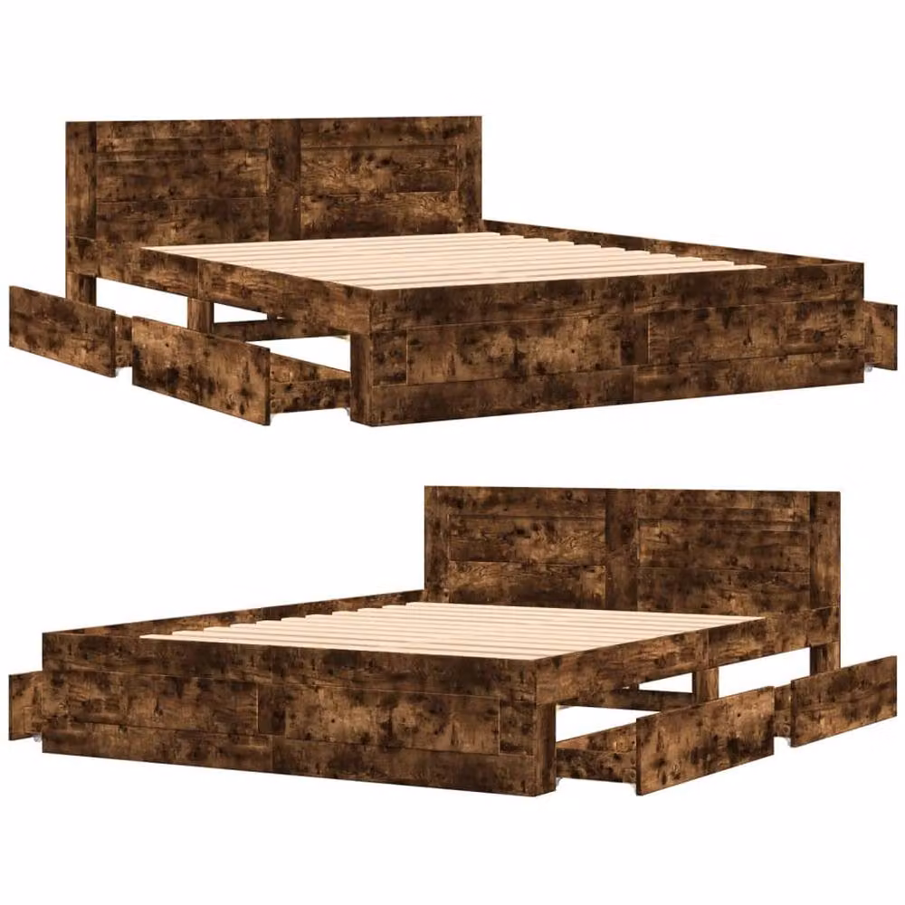 Berkfield Home Bed Frame with Headboard in Smoked Oak Brown, W: 160 cm, D: 200 cm – 4
