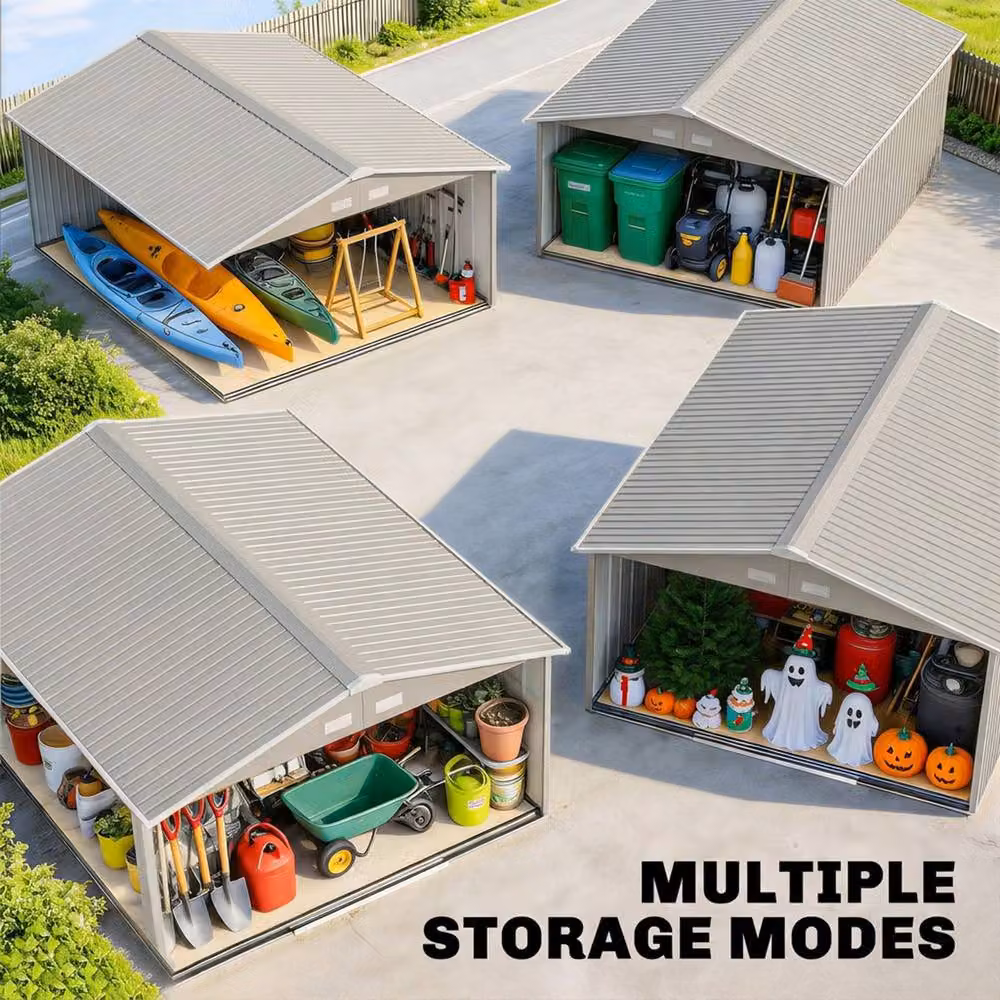 Rolipo Metal Garden Shed in Light Grey with Foundation Kit, Ventilation and Sliding Doors – 6