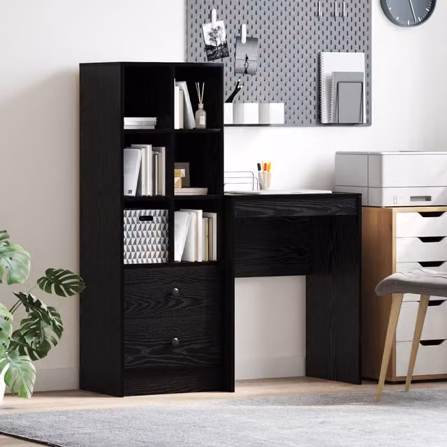 Berkfield Modern Writing Desk with Storage in Black Oak Engineered Wood