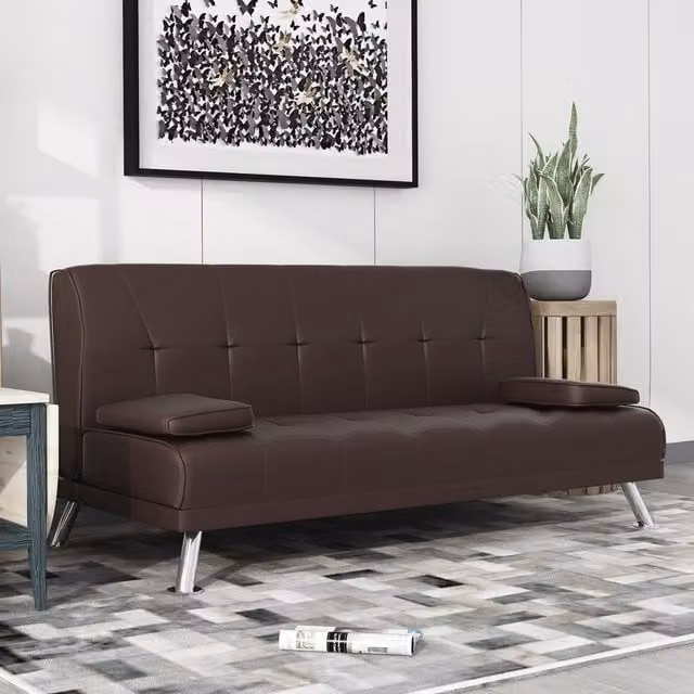 WestWood Brown Faux Leather Chunky Sofa Bed with Sleeping Function