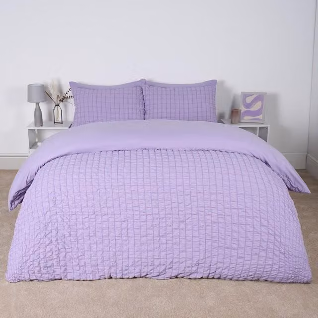 OHS Geo Seersucker Duvet Set in Purple, 140 x 200 cm