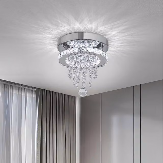 Komore Silver LED Ring Ceiling Light with Crystal Pendants, Diameter: 25 cm