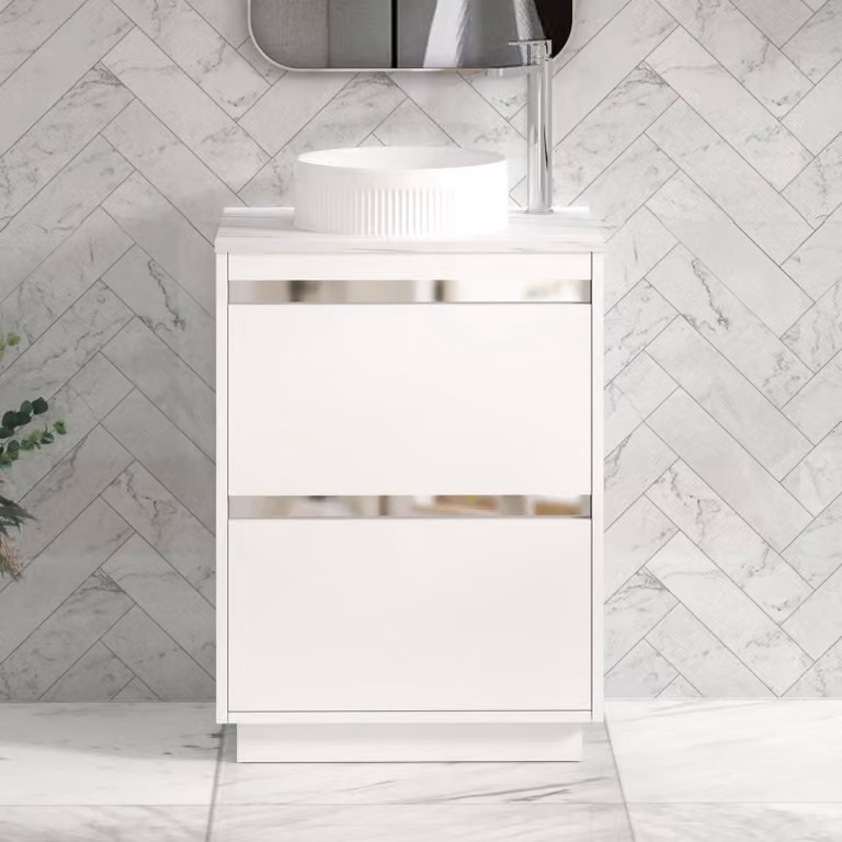 Royal Bathrooms Orion 600mm Matt White Floor Standing Countertop Vanity Unit with 2 Drawers and Round Basin