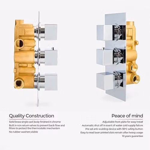 Nes Home Olive 3 Way Concealed Square Thermostatic Shower Mixer Valve in Chrome and Silver – 2