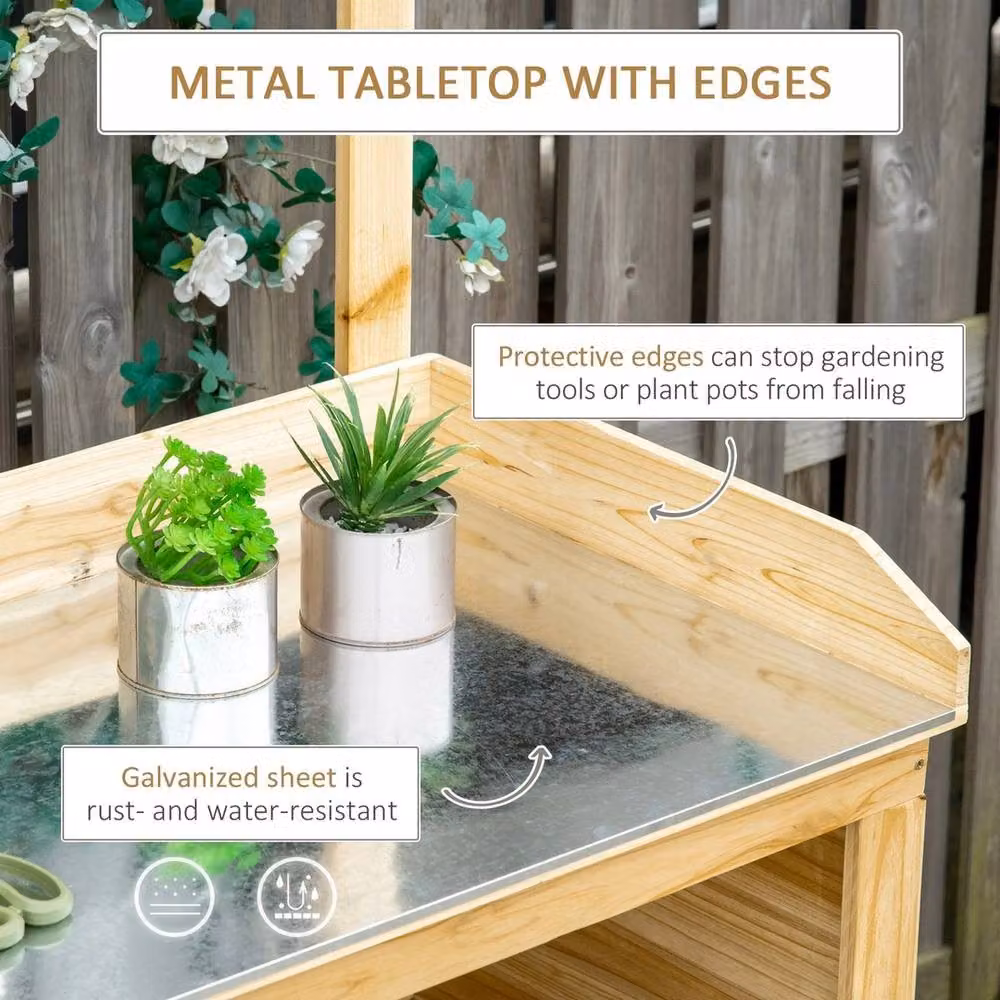 NESTLUNE Garden Potting Bench Table Workstation in Brown, W/D/H: 100 x 15 x 15 cm – 2