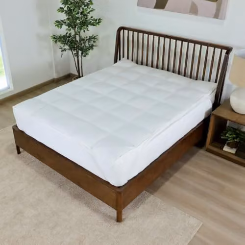 Vision Linens Soft Duck Feather and Down Mattress Topper, White, W/D/H: 137 x 191 cm – 2