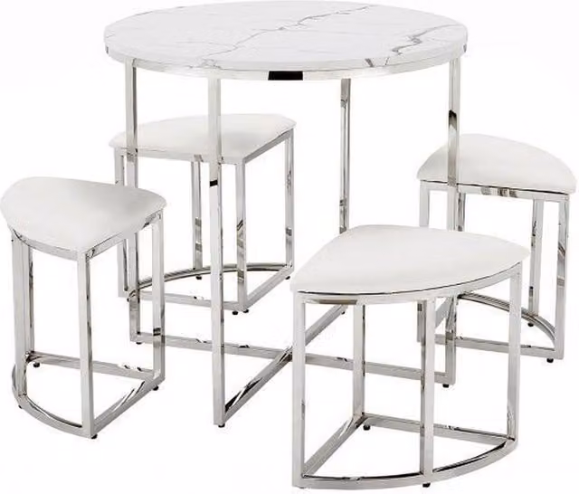 JD Williams Milan Round Marble Effect Dining Table and Chair Set in White