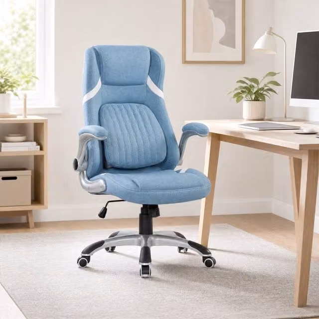 STILVORA Modern Blue Fabric Task Chair with 360 Degree Swivel and Armrests