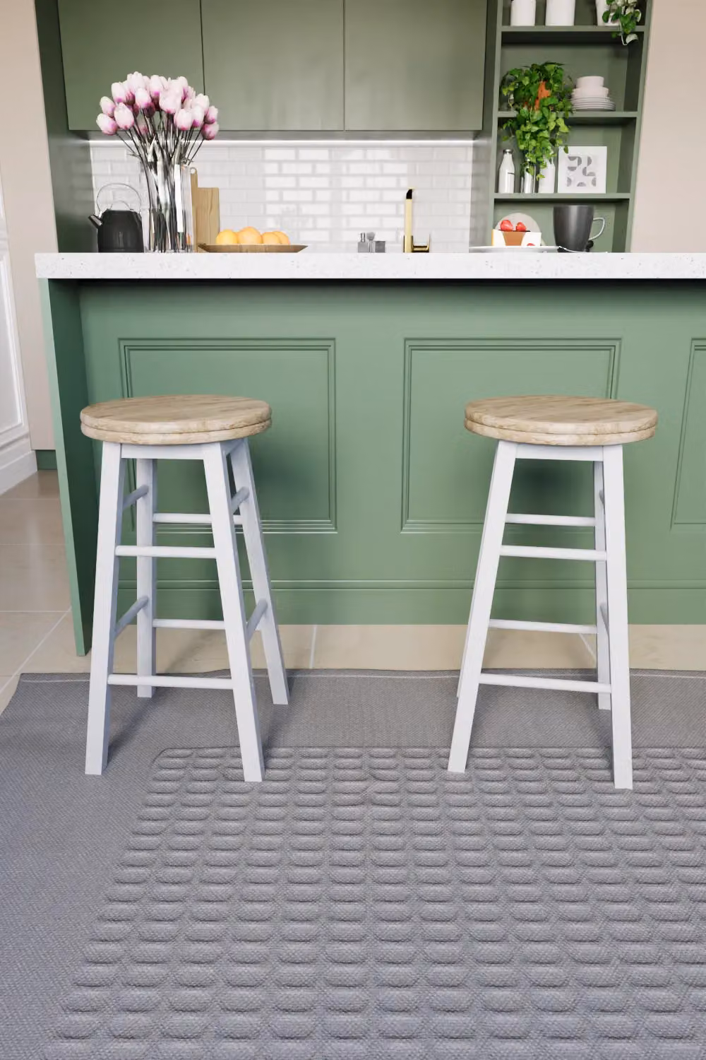 Home Discount Chef Vida Set of 2 White Wooden Revolving Bar Stools for Kitchen and Dining Rooms – 2