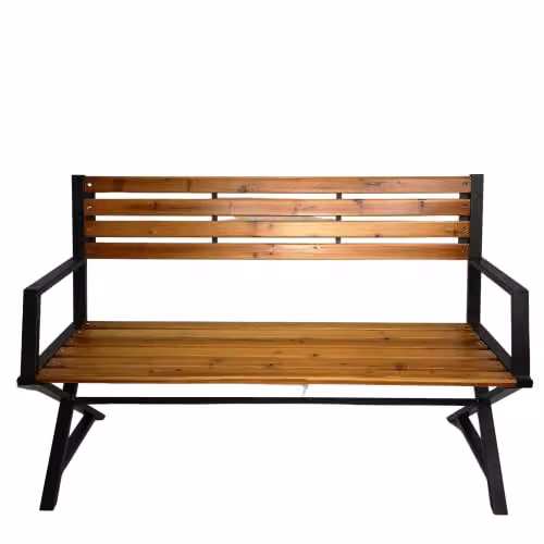 Samuel Alexander Kendal 2 Person Modern Cross Design Metal and Wood Garden Patio Bench in Brown and Black, W/D/H: 86 x 40 x 40 cm – 4