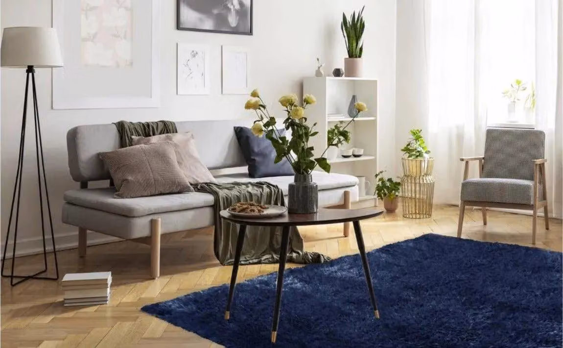 THE RUGS Lagom Collection Solid Design Shaggy Rug in Blue, W: 200 cm, L: 290 cm – 4