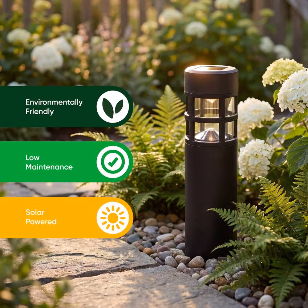 Gardenwize Pack of 4 Solar LED Pillar Stake Lights in Black with Warm White Illumination – 4