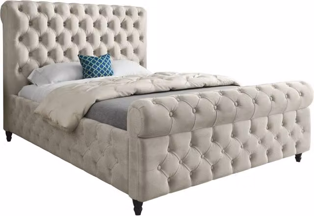KDMD Nestling Sleigh Upholstered Soft Velvet Designer Bed Frame in Cream, Super King, W/D/H: 200 x 189 x 119 cm