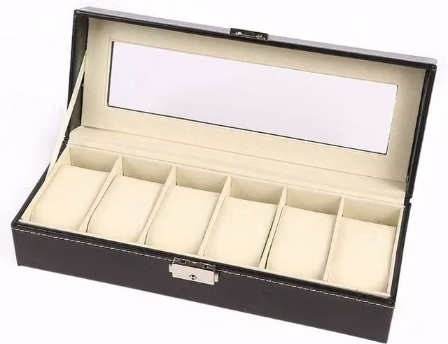 Kelvenix Black Leather 6 Compartment Watch and Jewellery Storage Box – 1