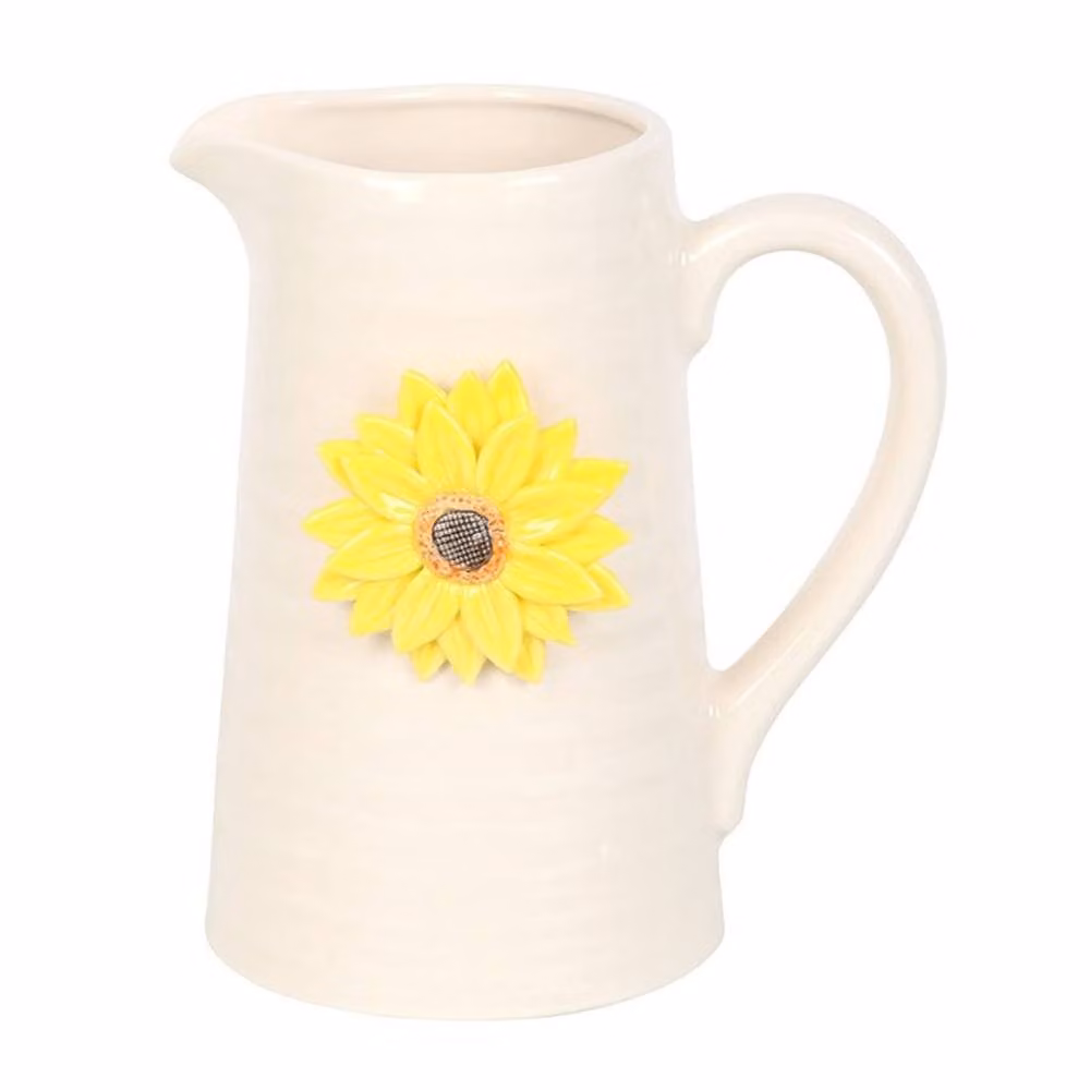 Uniqueful Hello Sunshine Ceramic Flower Jug with 3D Sunflower in White and Multicolour, Height: 15 cm – 2