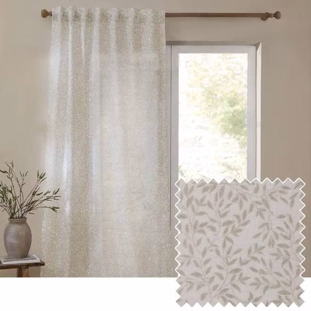 Yard Perrie Leaf Sheer Woven Tab Top Curtain Panel in Natural Beige/Sand, Width: 290 cm
