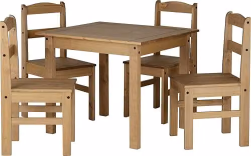 Seconique Panama Rustic Waxed Pine Dining Set with Table and 4 Chairs in Brown and Black