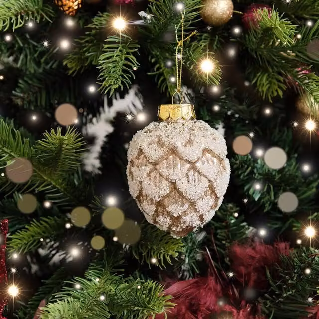 Melody Maison Brown and Gold Sequin Glass Christmas Bauble Decoration, Diameter: 8 cm – 1