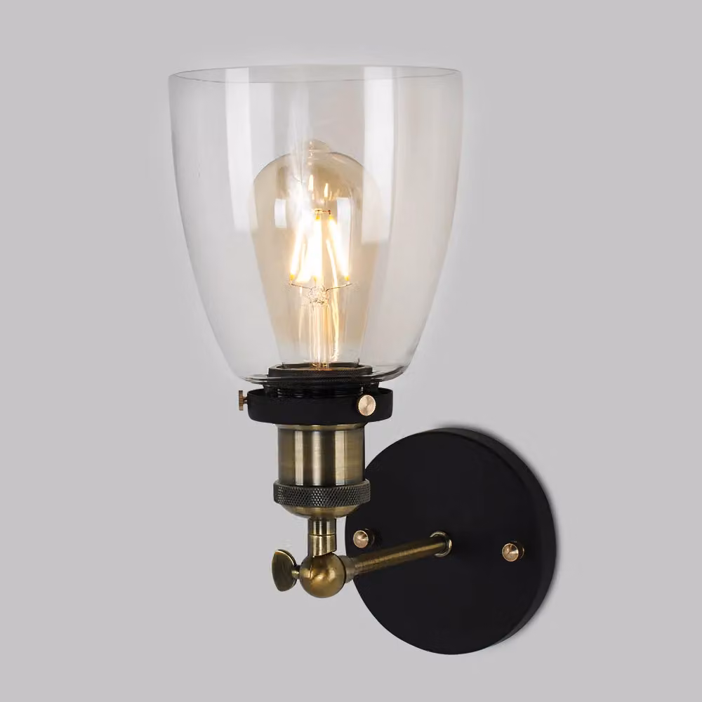 ValueLights Ambrose Industrial Gold and Black Metal Wall Lantern with Transparent Glass – 3