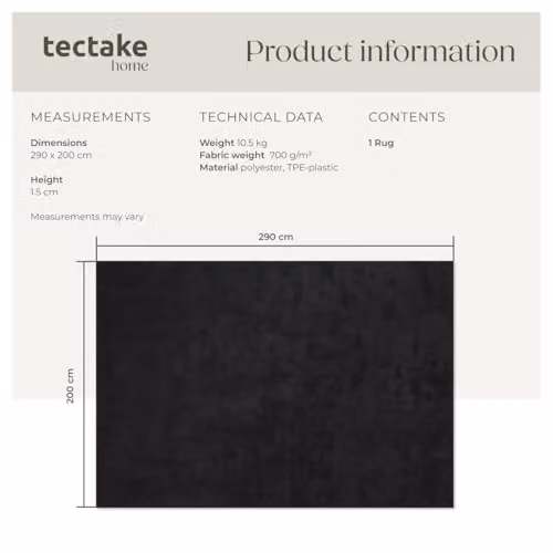 tectake Zonelle Fluffy Rug in Black, Allergy-Friendly and Washable Polyester Short-Pile Carpet, W/D: 200 x 290 cm – 2