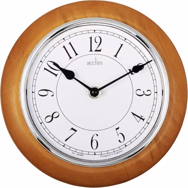 Acctim Newton Round Analog Quartz Wall Clock in Brown Wood and Plastic, Diameter: 20.5 cm