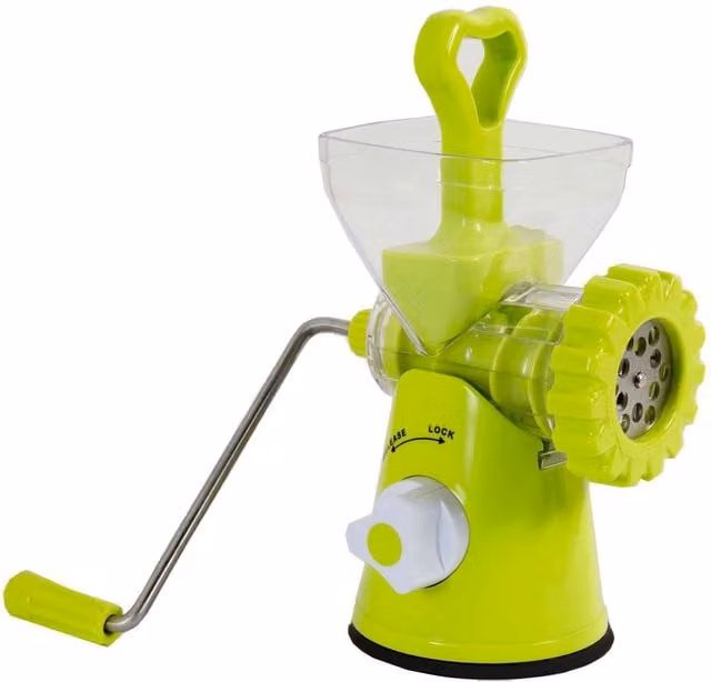 mysmartbuy Manual Hand Operated Meat Grinder with Wide Hopper, Three Blades and Sausage Nozzle in Green and Silver