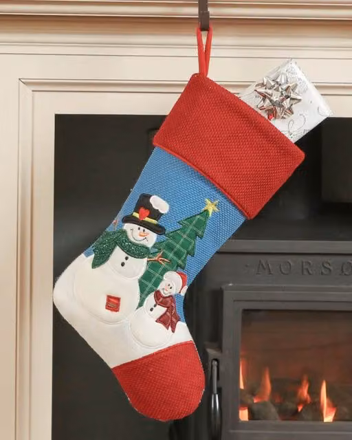 Dibor Set of 4 Patchy and Pete Snowmen Christmas Gift Bags and Stockings in Red and Multicolour