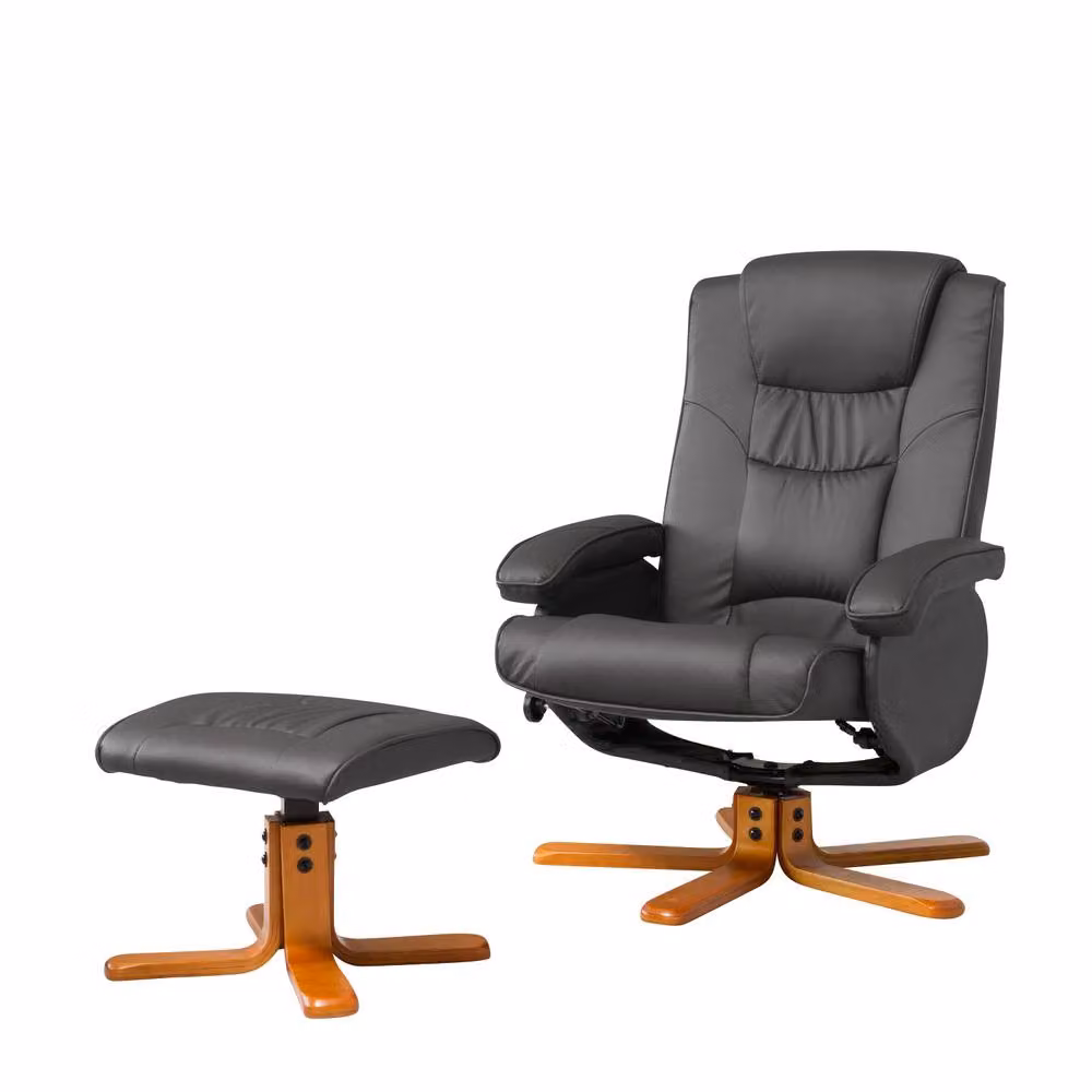 Artemis Home Severn Swivel Recliner Chair and Ottoman in Grey with Synthetic Leather and Solid Wood Frame – 2