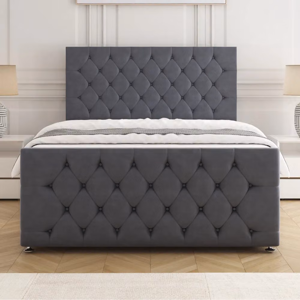 BSSPOKE Maya Plush Velvet Single Divan Bed with 24 inch Headboard in Grey, W/D/H: 90 x 190 x 30.48 cm – 2