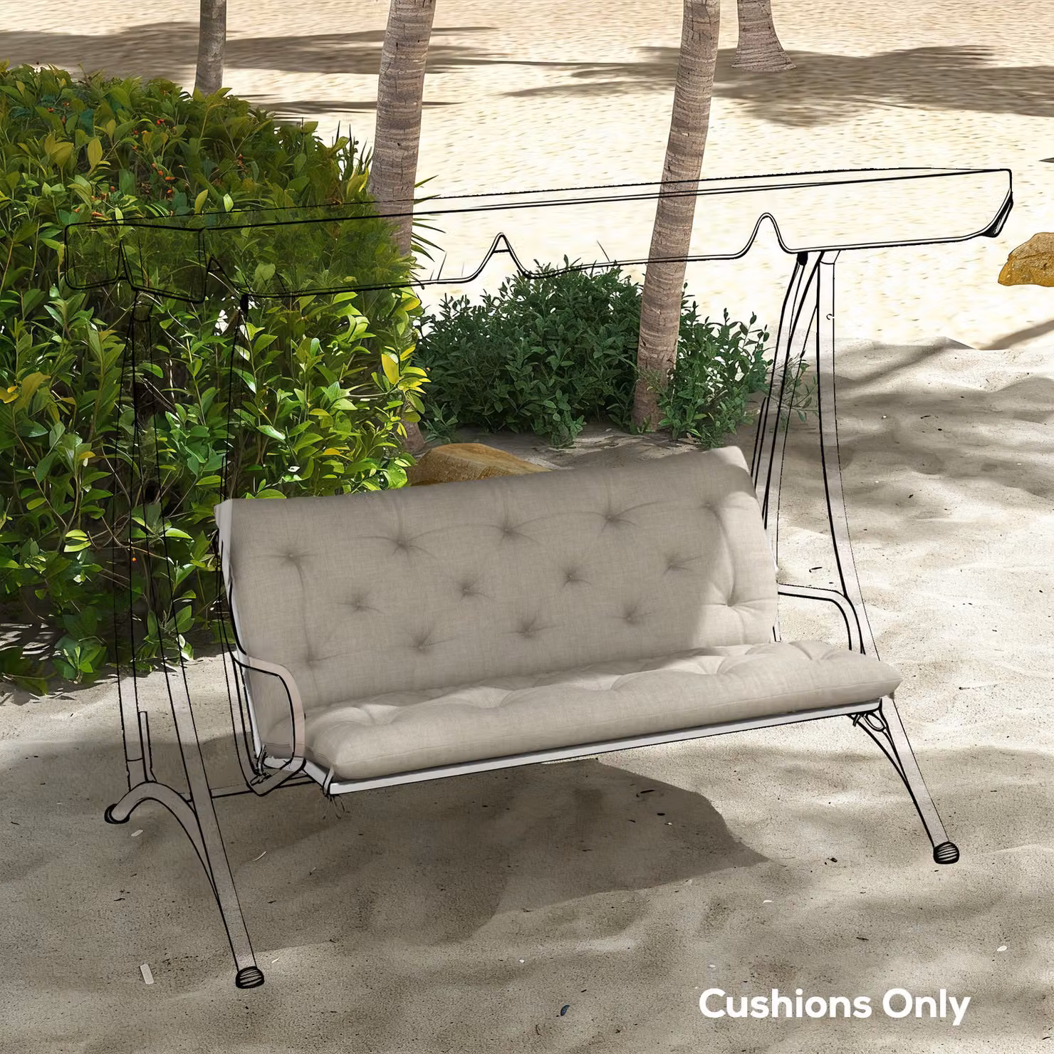 Outsunny 2 Seater Garden Bench and Swing Chair Cushion with Ties, Water Repellent Polyester, W: 110 cm, D: 120 cm – 4