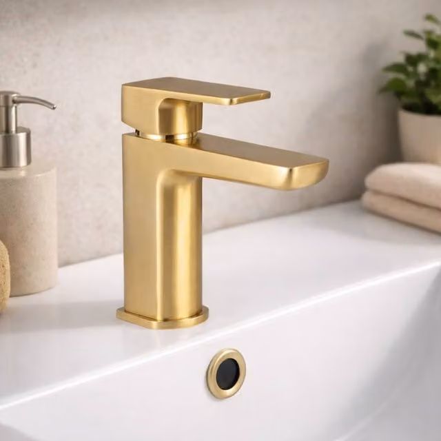 Bathroom Kingdom Muro Single Lever Basin Mixer Tap in Brushed Brass Gold