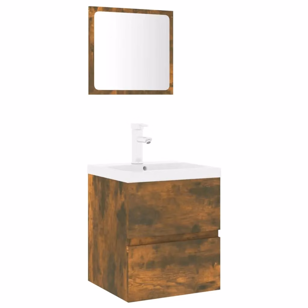Berkfield Home Modern Bathroom Furniture Set with Vanity Unit and Mirror Cabinet in Smoked Oak Brown – 2