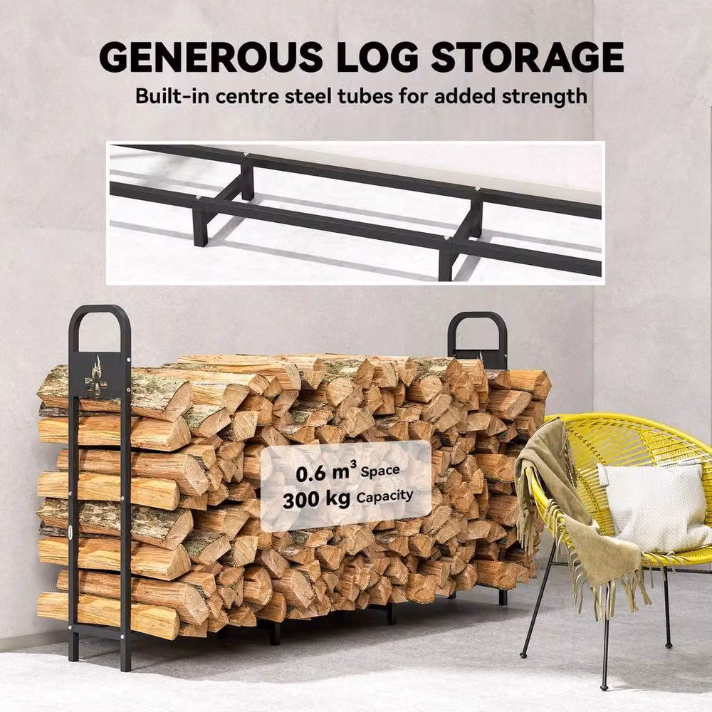 EONLION Black Steel Freestanding Firewood Log Rack, W/D/H: 121 x 30 x 30 cm – 4