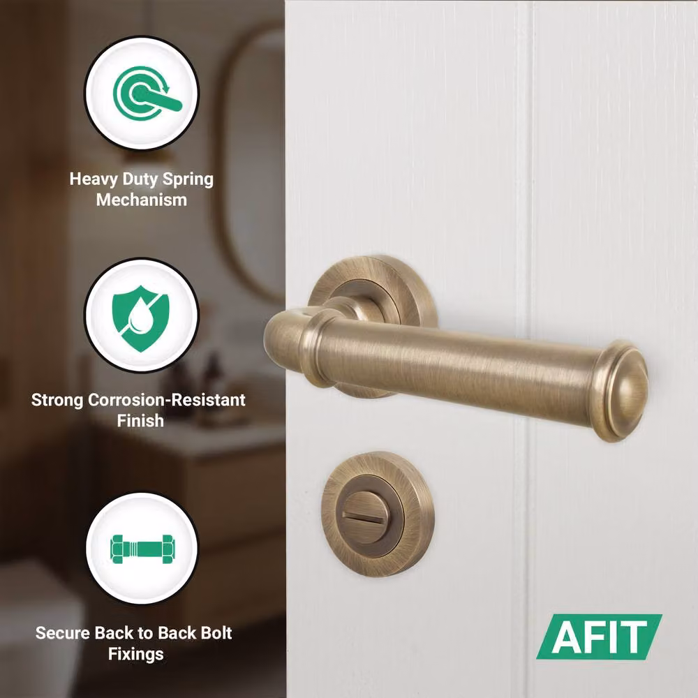 AFIT Antique Brass Bathroom Door Handle Set with WC Lock and Hinges in Bronze – 2