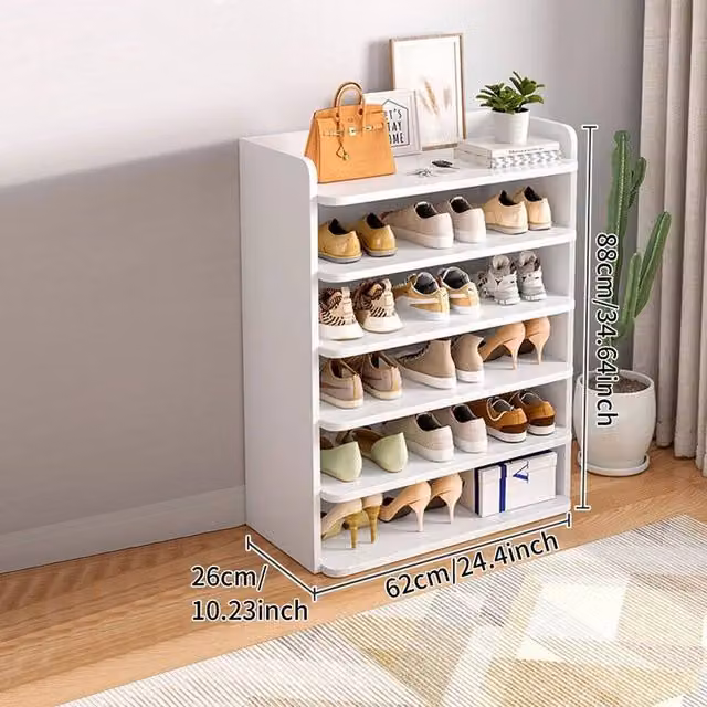 FLAVORA 6-Tier White Shoe Storage Rack, W: 50 cm, H: 62 cm