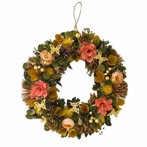 Smart Garden Products Summer Whirl Hanging Floral Wreath with Flowers and Butterflies, Multicolour and Yellow, Diameter: 36 cm