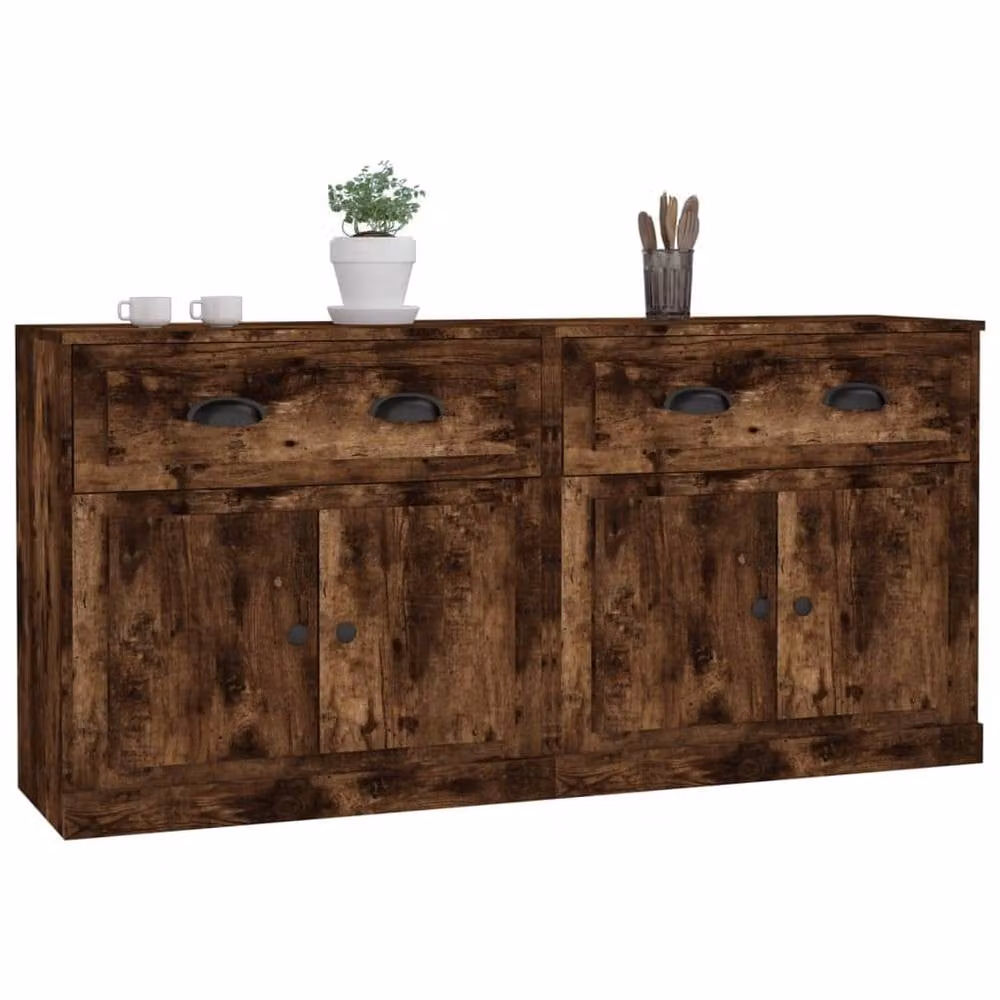 Berkfield Home Set of 2 Classic Sideboards in Smoked Oak Brown Engineered Wood – 3